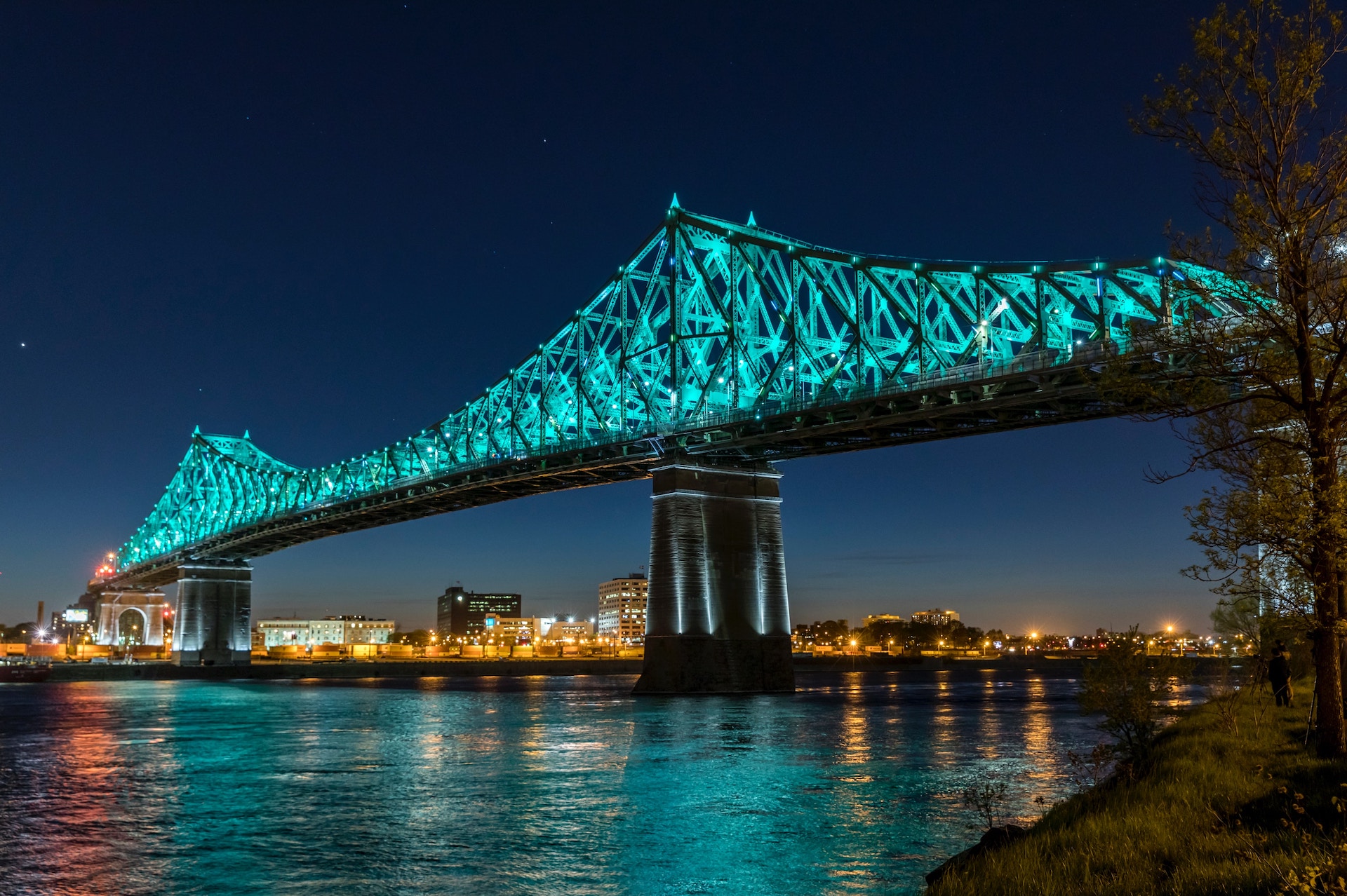 Jacques Cartier Bridge with lights on it