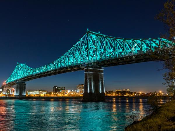 Jacques Cartier Bridge with lights on it