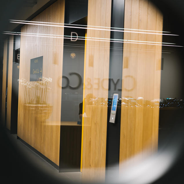 a view through a magnifying glass of a building