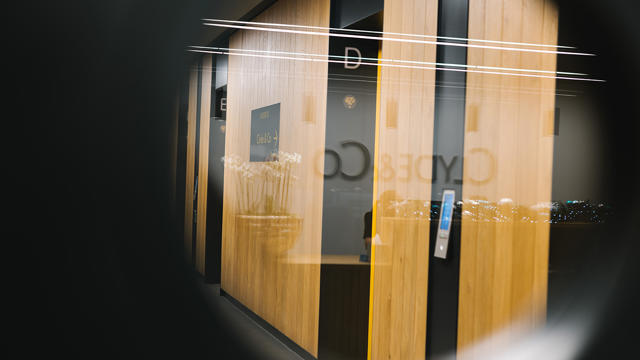a view through a magnifying glass of a building