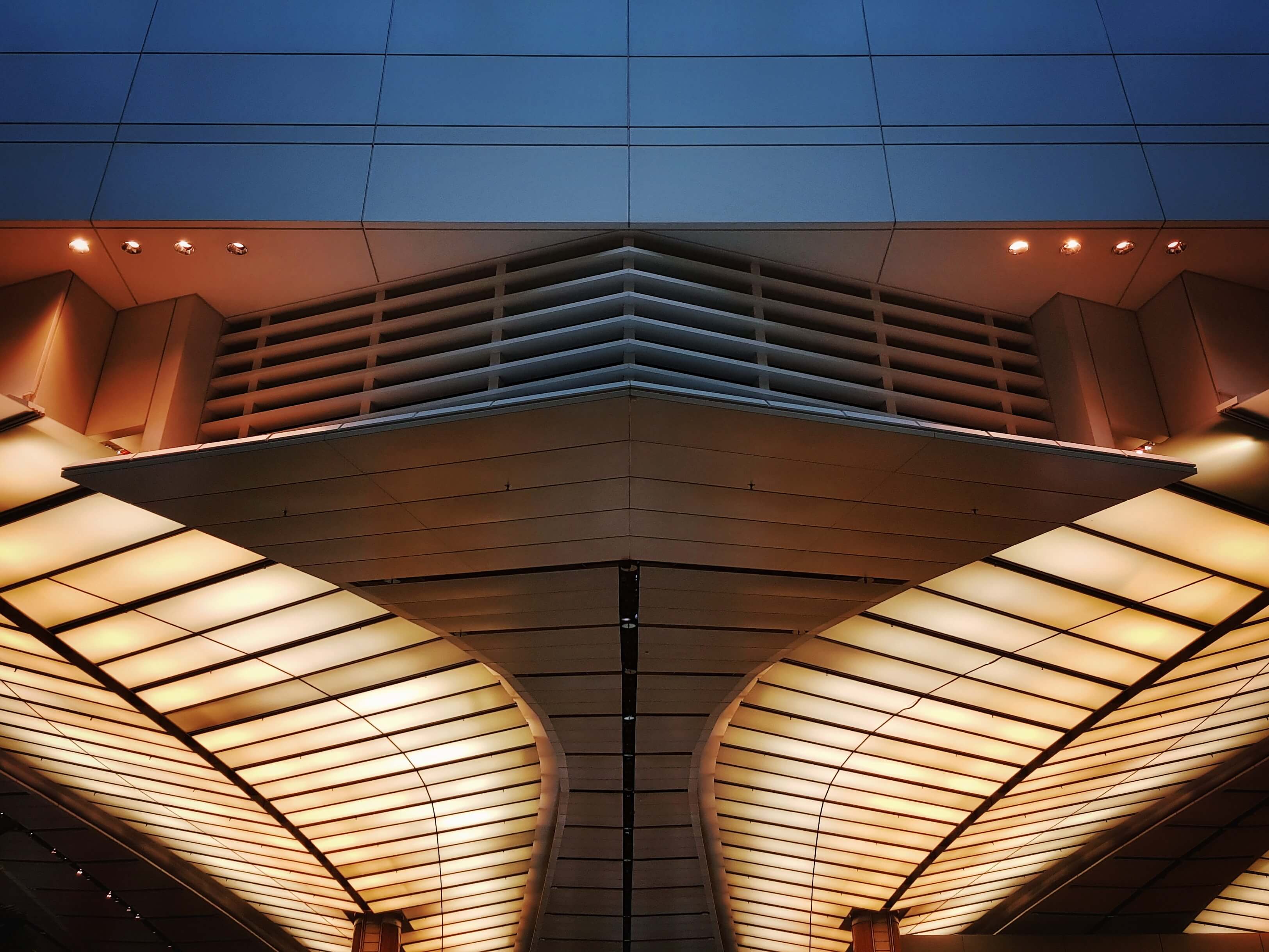a building with lights on