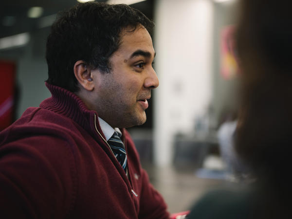 a man in a red sweater