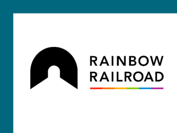 a logo with a rainbow colored text
